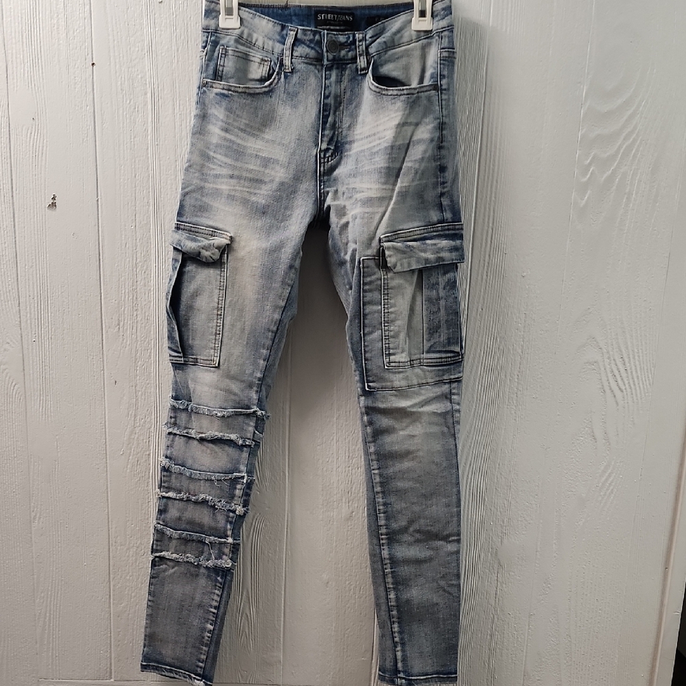 Stylish Light Blue Skinny Jeans with Cargo Pockets